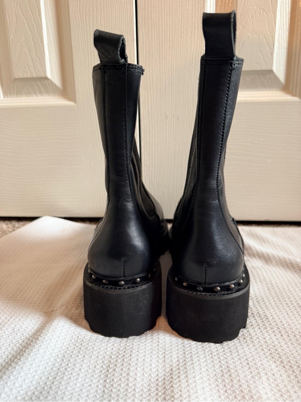 Vince Camuto Black Platform Chelsea Boots with Studded Lug Sole - Picture 2 of 8